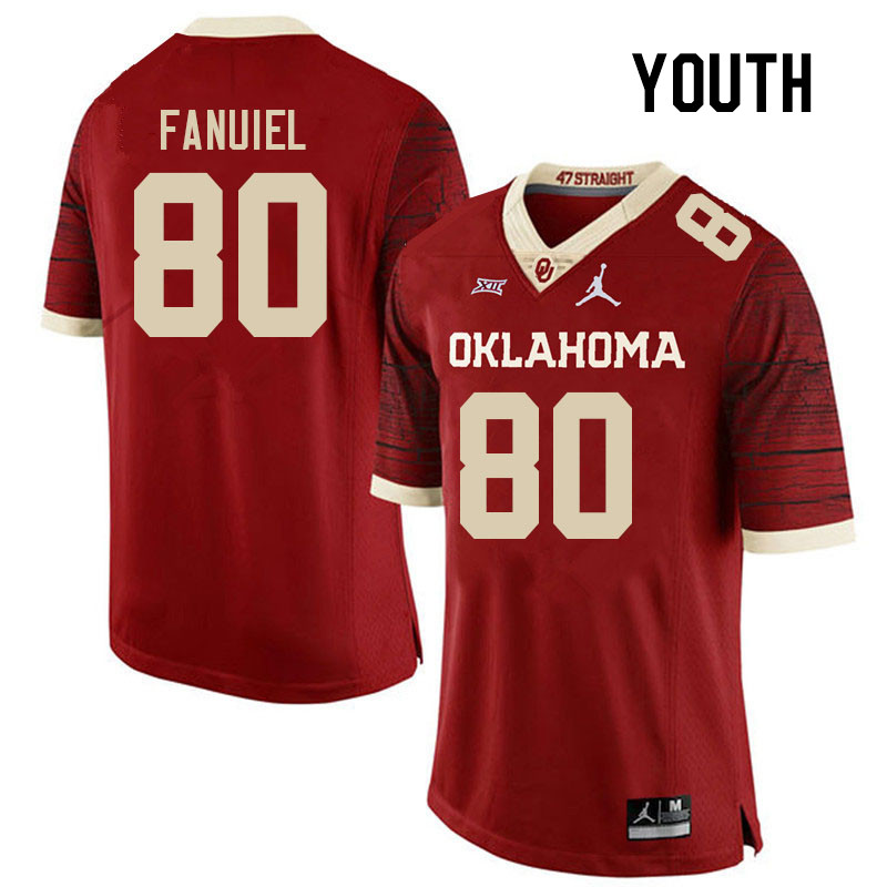 Youth #80 Josh Fanuiel Oklahoma Sooners College Football Jerseys Stitched-Retro - Click Image to Close